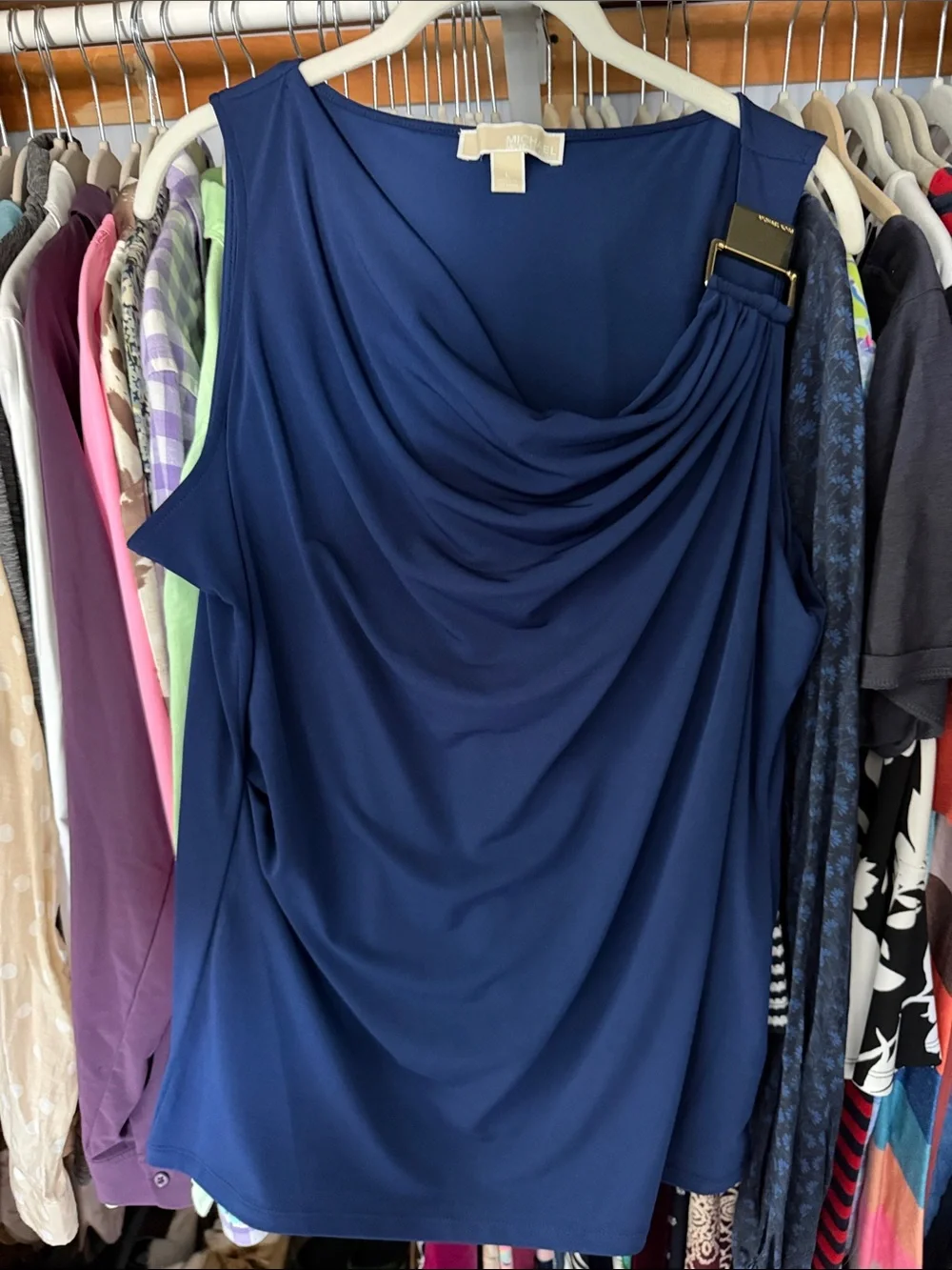 Michael Kors Navy Draped Sleeveless Top